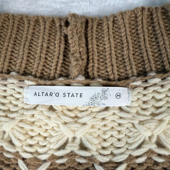 Altar'd State Oversized Chunky Knit Cardigan Brown and Cream Size Medium - Picture 5 of 8